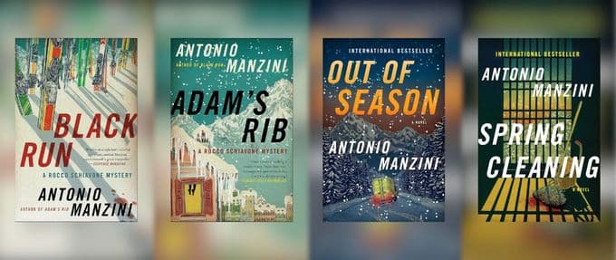 Four of the English-translated book covers of Antonio Manzini's Rocco Schiavone mysteries