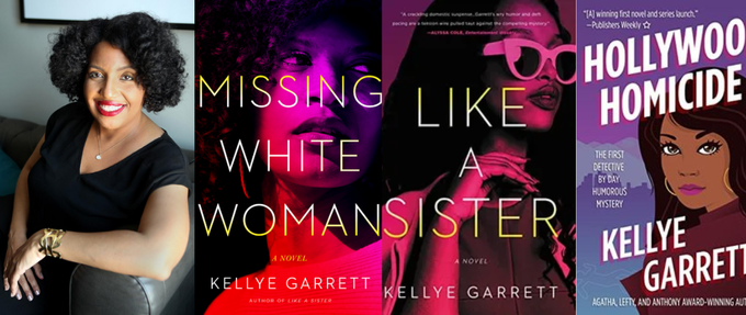 photo of kellye garrett alongside 3 of her book covers