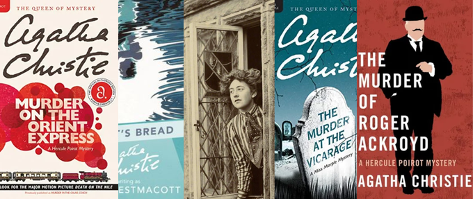 agatha christie photo and her book covers
