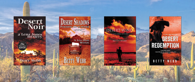 four lena jones book covers on an arizona desert background