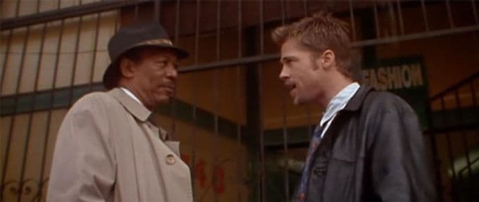 Still from "Se7en" with Morgan Freeman and Brad Pitt