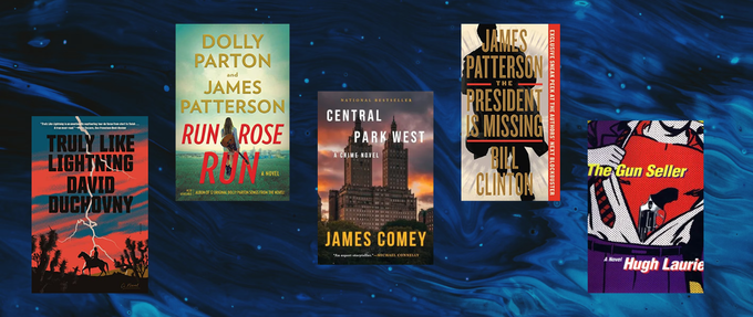 5 book covers on dark blue background