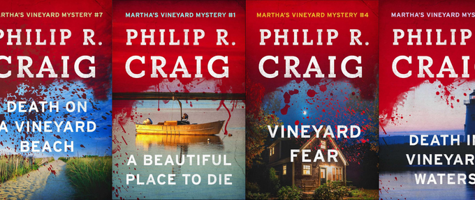 Philip R Craig's Martha's Vineyard Mysteries, collage of book covers