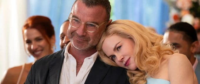 A still from "The Perfect Couple," featuring Nicole Kidman and Liev Schreiber.